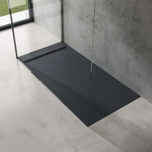 doporro Duschtasse Duschwanne 80x160 cm - Flach Mineralguss in Anthrazit - Duschwanne aus hochwertigem Mineralguss mit integriertem Gefälle für optimalen Wasserabfluss. Ideal für bodenebene Montage, inklusive Ablaufgarnitur und DIN-Anschlüssen.