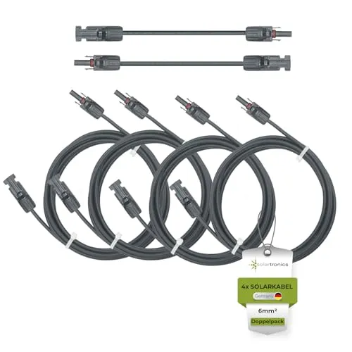 solartronics Solarkabel Doppelpack 4x 1 Meter 6mm² H1Z2Z2-K Schwarz & Schwarz Solarstecker beidseitig - Verlängerungskabel 4qmm - Made in Germany - inkl. 0% MwSt. gem. § 12 Abs. 3 UStG (4x 1m)