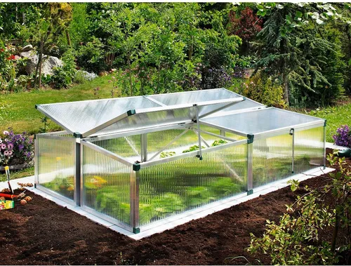 Beckmann Frühbeet Typ Allgäu - Modell 4, 123x136x50/57 cm - Zubehör für Gewächshäuser, pflegeleichtes Frühbeet aus Aluminium und Polycarbonat mit 2 Fenstern für optimale Pflanzenanzucht.