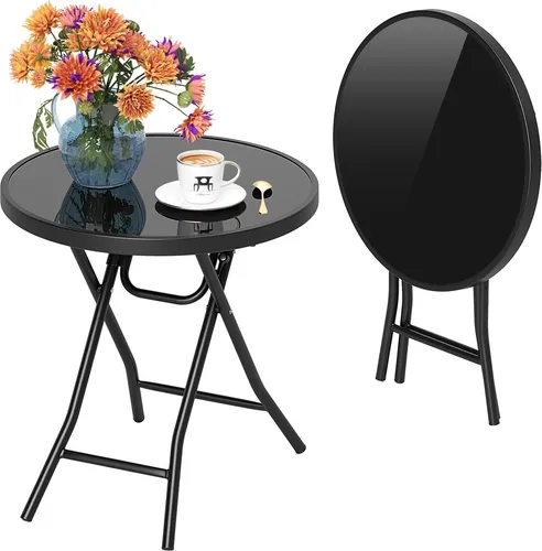 GOPLUS Klappbarer Beistelltisch rund, Ø46cm aus Metall und Glas
