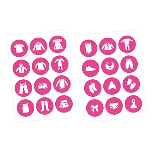 Möbelaufkleber Aufkleber Ordnungssticker für Kleidung weiß/pink - Möbelfolie Kinderzimmer, Kleiderschrank, Ordnung Lernen, Aufbewahrung, Ordnungssystem, Kleiderschrank