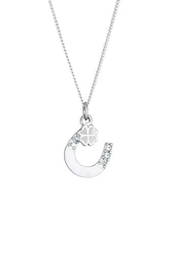 Elli Kette mit Anhänger Hufeisen Kleeblatt 925 Silber - Elegante Kette aus 925er Sterling Silber mit handgefertigtem Hufeisen-Anhänger, verziert mit Kristallen von Swarovski®, ideal für Glücksbringer-Liebhaber.