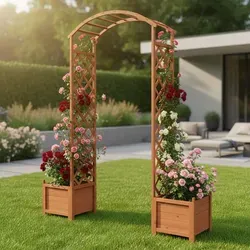 Mucola Rosenbogen - Rankhilfe aus Fichtenholz - Spaliere für Ihren Garten, ideal als Blumenkübel-Torbogen, unbehandelt und robust mit einer Höhe von 206 cm für eine elegante Pflanzenstütze.