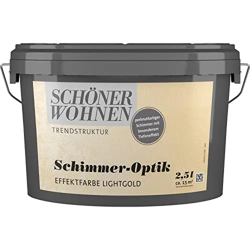Schöner Wohnen 2,5 L. Schimmer-Optik Effektfarbe - Lightgold - Farben mit perlmuttartigem Schimmer, ideal für kreative Wandgestaltungen, 2,5 Liter reichen für ca. 15 m²