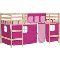 vidaXL Kinderhochbett mit Vorhängen Rosa 90x190 cm - Massivholz Kiefernholz Hochbett, ideal für kreative Spiel- und Stauraumgestaltung unter dem Bett. Inklusive Vorhänge für einen geheimen Rückzugsort und Sicherheitsgeländer für extra Sicherheit.