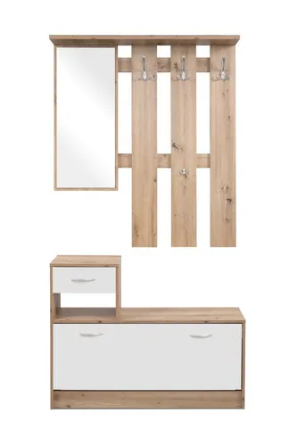 PREISBRECHER Kompaktgarderobe Rudolf in Artisan Eiche Dekor / Weiß - 100x180x25 (BxHxT)