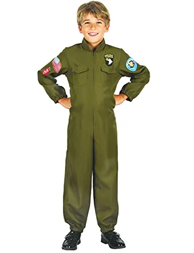 JADEO Kostüm Jet-Piloten Kampfpiloten-Kostüm für Kinder grün grün 122/134 (7-9 Jahre)