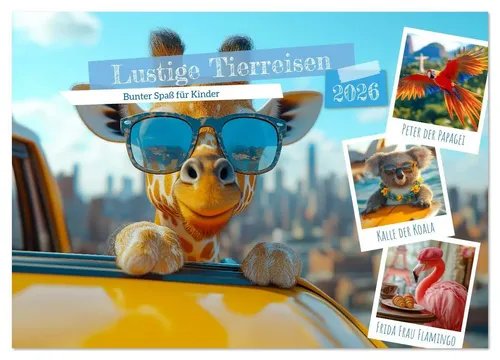 Mb Fotografie Lustige Tierreisen - Bunter Spaß für Kinder (Wandkalender 2025) - Entdecken Sie den farbenfrohen Kinderkalender mit 14 Seiten voller tierischer Abenteuer. Ideal für kleine Tierfreunde und zur Verschönerung jedes Zimmers!