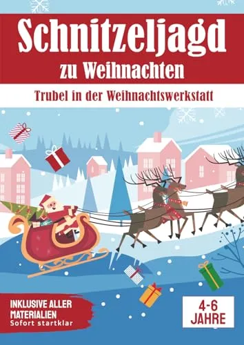 Schnitzeljagd Weihnachten | Trubel in der Weihnachtswerkstatt: Komplettset | für 4-6 Jährige | bis zu 8 Kinder (Partyspiele zum Kindergeburtstag)