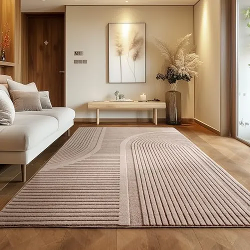 Carpettex Einfarbiger Skandinavischer Boho Teppich Beige 160x230 cm, Weicher & Pflegeleichter Deko Teppich mit 3D-Effekt, Waschbar, Wohnzimmer und Schlafzimmer