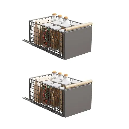Teleskopschublade, 2PCS Faltbar Ausziehbare Schublade Küche, 23.5*19.5*39.5~56.5cm, Metall Ausziehbarer Schrank Organizer, Kein Bohren Pull Out Cabinet Drawer Organizer, Küchenschrank Organizer,grau