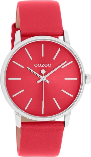 Oozoo Damen Armbanduhr UOC11461 - Rot Leder Analog-Quarzuhr - Damenuhren mit elegantem roten Lederarmband und glänzendem Zifferblatt. Diese Casual Uhr bietet ein präzises japanisches Quarzwerk und ist bis 3 bar wasserdicht.
