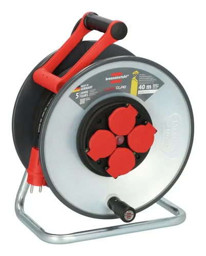 Brennenstuhl Kabeltrommel Professional SC4100, 40m für außen IP44 - Kabeltrommel für Baustellen mit 4 Schutzkontaktsteckdosen, spritzwassergeschützt nach IP44 und besonders robust durch Gummikabel. Ideal für den professionellen Einsatz.