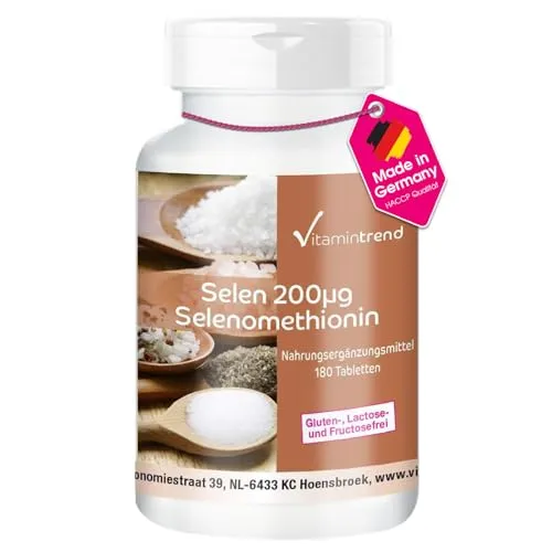 Vitamintrend Selen 200µg, 180 Tabletten, schluckfreundlich, hochdosiert, hefefrei, Nahrungsergänzungsmittel vegan ohne Magnesiumstearat, in Deutschland hergestellt
