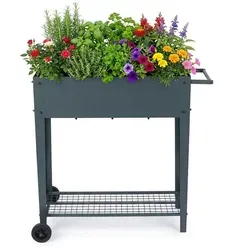 relaxdays Hochbeet mit Rädern & Gitterablage, anthrazit - Praktisches Hochbeet mit Rädern für einfachen Transport und einer Gitterablage für Gartenzubehör. Ideal für Balkon und Garten, schont Gelenke beim Gärtnern und schützt Pflanzen vor Schädlingen.