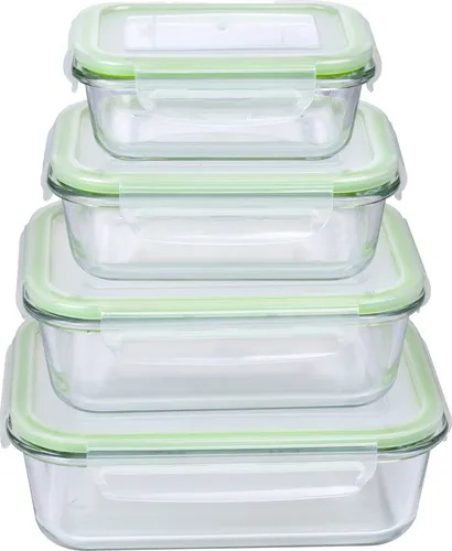 alpina Frischhaltedosen Set - 8-teilig aus Borosilikatglas - Vorratsdosen-Set aus 8 Teilen in 4 Größen (370-1520 ml), hitze- und kältebeständig, ideal für Mikrowelle, Ofen und Gefrierschrank, spülmaschinenfest.