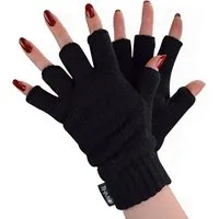 Fingerlose Damen-Thermohandschuhe | THMO | Winter-Fleece-gefütterte, weiche Thinsulate-Handschuhe für Damen, Schwarz