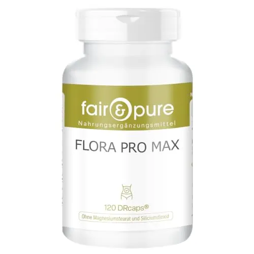 Fair & Pure Flora Pro Max, 120 Stück, 21 Bakterienstämme & 20 Mrd KBE, mit Inulin & Vitamin A, Nahrungsergänzungsmittel ohne Zusätze, in Deutschland hergestellt