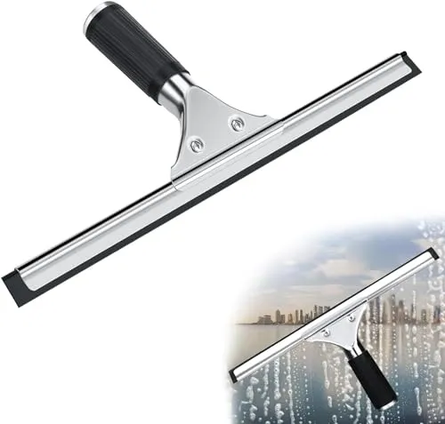 Rubessia Fensterabzieher Profi, Duschabzieher Schwarz, Edelstahl Fensterwischer mit Gummilippe für Dusche,Badezimmer,Spiegel,Glas-Reinigung,Fliesen, Fensterreinigung, Fensterreiniger 25 cm