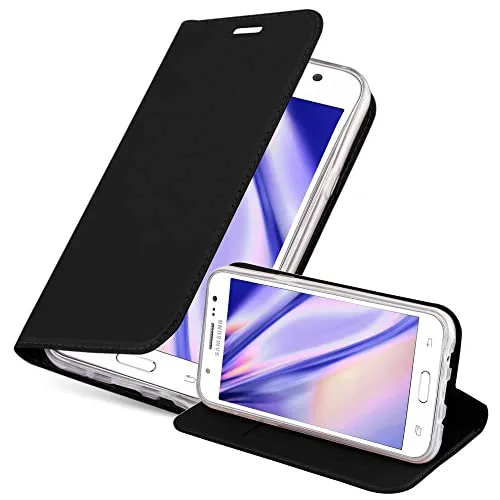 Cadorabo Hülle kompatibel mit Samsung Galaxy J5 2015 aus Premium Kunst Leder Flip Klappbare Stoßfeste Magnetische [Standfunktion] [Kartenfächern] Cover Hülle für Galaxy J5 2015 Tasche in Schwarz