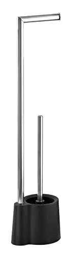 WENKO Stand WC-Garnitur Mod. Avola, freistehend, mit offenem WC-Bürstenhalter und Toilettenpapier-Halterung, aus rostfreiem Edelstahl und stabilen Kunststoffelementen, 13 x 70 x 16 cm, Schwarz