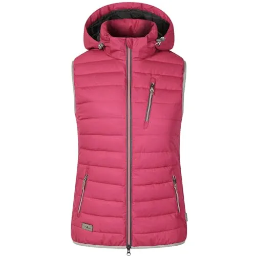Blue Wave Damen Steppweste Ina in Daunen-Optik - Kapuzenweste Gesteppte Weste mit Kapuze und Reißverschluss in Pink Größe 44