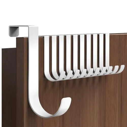 Menz Türhaken zum Einhängen, 10er Set in Weiß - Edelstahl Kleiderhaken Tür, einzeln verwendbare Haken zum Einhängen in J-Form, stabile Türgarderobe mit hoher Tragkraft, Türhakenleiste