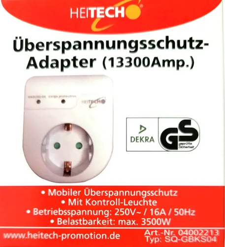 Heitech Überspannungsschutz-Adapter (13300 Amp.) mit Kontroll-Leuchte