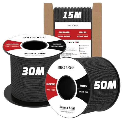 Brotree Paracord 2mm 15M 100% Nylon Seil mit 3 Kern Schnur