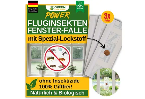 GREEN GUARDIA Insektenfalle Fluginsekten Fenster-Falle mit Spezial-Lockstoff - insektizidfrei, Umweltfreundliche & Effektive Schädlingsbekämpfung ohne Chemie