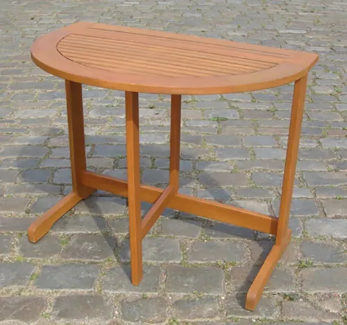 Merxx Klappentisch 90 x 60 cm - Halbrund aus Eukalyptusholz - Gartentisch, vielseitig einsetzbar als Beistelltisch oder für zwei Personen. Mit abklappbarer Tischplatte und robustem, geöltem Eukalyptusholz für optimale Wetterbeständigkeit.