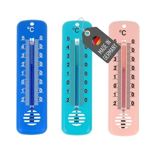 Lantelme 3 Stück Innenthermometer Temperaturanzeige -25°C bis 50°C | Analog Thermometer Set Zimmer Innen Außen Garten verwendbar | Farben Blau Grün Pink 14cm Kunststoff Wetterfest | Außenthermometer