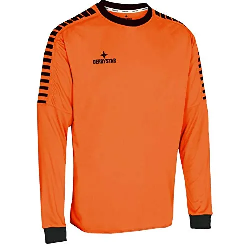 Derbystar TW-TRIKOT HYPER - orange/schwarz - 152 - Trikots für Torhüter mit großen Funktionspolstern an den Ellbogen und breitem Bund am Ärmelende für optimalen Übergang zu Torwarthandschuhen. Angenehmer Tragekomfort aus 100% Polyester.