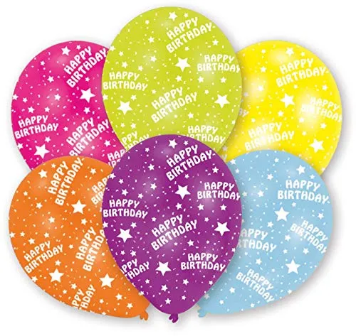 Amscan INT995687 - Latexballons Happy Birthday, 6 Stück, circa 28 cm, Geburtstag, Luftballon