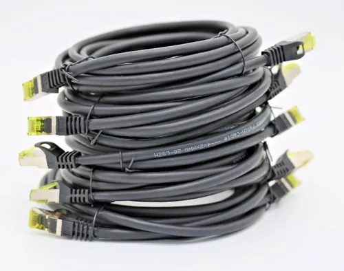 RJ45 Patchkabel Ethernet S-FTP (PIMF) mit CAT7 Rohkabel - 5 Stück - Schwarz - 3m