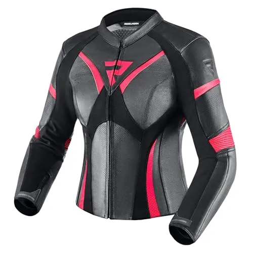 REBELHORN Rebel Lady Motorradjacke Damen | Rindsleder | Ellbogen und Schulterprotektoren Stufe 2 | Rückenprotektor Stufe 1 | Perforierte Belüftungspaneele