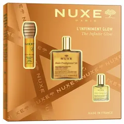 NUXE Huile Prodigieuse Or Glow Geschenkset - Ganzkörperpflege mit luxuriösem Glow-Effekt, enthält 50 ml NUXE Huile Prodigieuse Or für strahlende Haut und Haare, plus Lippenpflegel für ein perfektes Wohlfühlerlebnis.