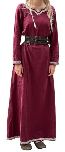 Leonardo Carbone® Damen Kleid Wikingerkleid Brigida | Handstickerei | V-Ausschnitt | Mittelalter Kostüm - Erlebe nordische Eleganz mit dem Wikingerkleid Brigida. Aus hochwertiger Baumwolle gefertigt, vereint es historischen Stil mit modernem Komfort. Ideal für Mittelalterfeste und LARP-Events – ein echter Blickfang!