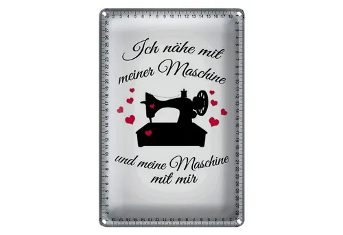 Roomando Metallschild Spruch 12x18cm ich nähe mit meiner Maschine