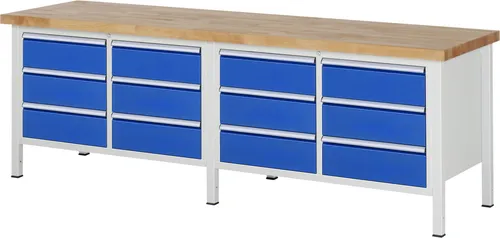 RAU Werkbank 2500x700x840-1040mm 12xSchublade-TA l.gr/e.bl
