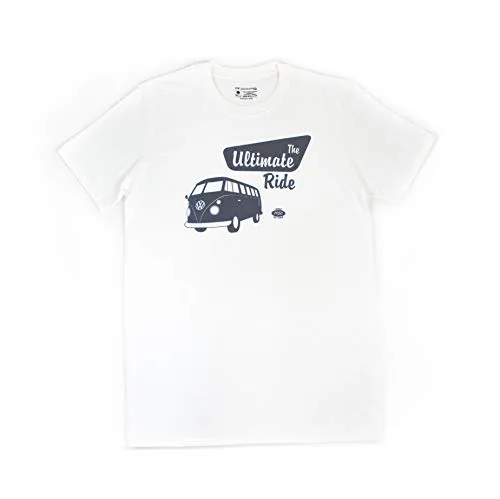 BRISA VW Collection - Volkswagen T-Shirt Unisex-Kurzarm mit T1 Bulli Bus Motiv in Baumwolle (The Ultimate Ride/Weiß/Größe M)