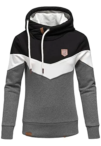REPUBLIX Damen Kapuzenpullover Sweatjacke Pullover Hoodie Sweatshirt RD-006 Schwarz/Weiß/Anthrazit M