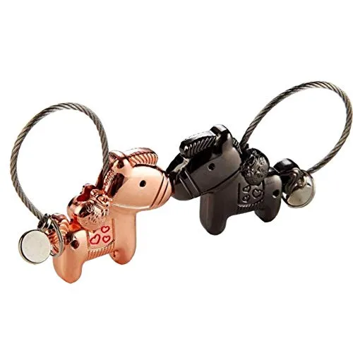 PREMIUM 2 Stück Schlüsselanhänger küssend mit Magnet | Partner Geschenke aus Edelstahl für Paare | Symbolische Anhänger als Glücksbringer & Liebesbeweis - Sicherer & reißfester Verschluss (Pferd)