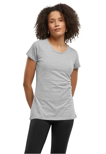 Build Your Brand Damen Basic Tee – Figurbetontes Baumwoll T-Shirt mit Rundhalsausschnitt & kurzen Ärmeln, ideal für Alltag, Freizeit & Veredelung,Heather Grey,4XL