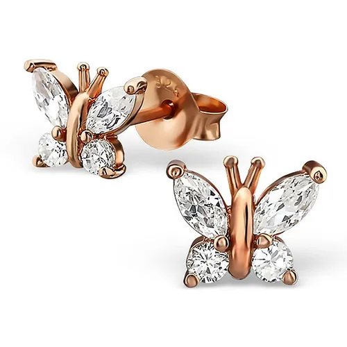 Kleine Schmetterling Ohrringe Rosegold - 925 Silber Kristall Ohrstecker Schmuck