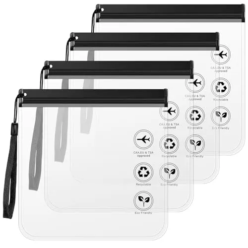 Zeawavsl Transparent Kulturtasche, Flugzeug-FlüSsigkeitsbeutel – 4 StüCk, 20 X 20 cm, TSA-Zertifiziert, Wasserdicht Und Auslaufsicher, Mit Griffen, ReisezubehöR FüR HandgepäCk, Flugreisen (4)