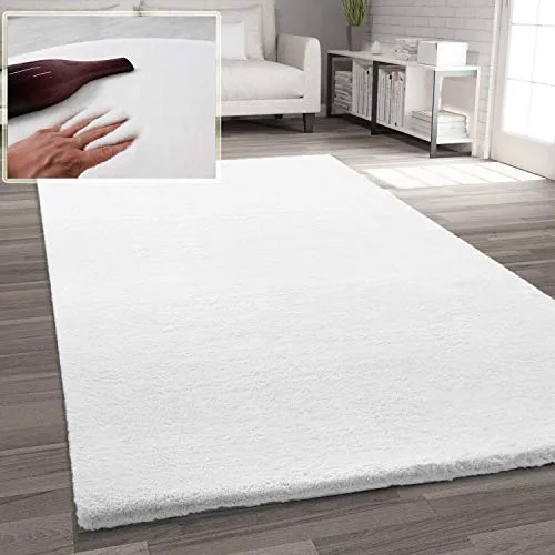 VIMODA Fellteppich Kunstfell Teppich Imitat in Creme Dicht Flauschig Seidiger Glanz, Maße:Ø 80 cm Rund