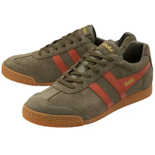Gola Unisex Harrier Sneaker in Khaki/Orange Spice - Herren-Sneaker mit stylischem Retro-Design, ideal für lässige Outfits und komfortables Tragen dank Textilfutter und Gummisohle.