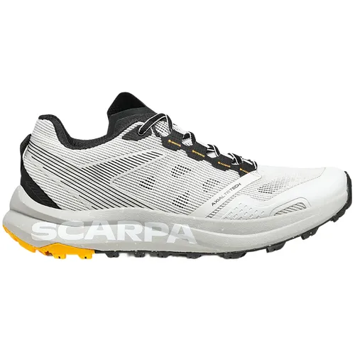 Scarpa Spin Planet Laufschuhe, 43.5 EU, White-Saffron - Nachhaltige Laufschuhe mit recyceltem Obermaterial und Vibram Lite Base Sohle für optimalen Grip und Komfort beim Laufen.