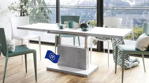Aston Ausziehbarer Couchtisch höhenverstellbar in Weiß matt - Modern und vielseitig - Moderner Couchtisch, ausziehbar und höhenverstellbar von 56 cm bis 74 cm, ideal als Esstisch für bis zu 8 Personen. Pflegeleicht und platzsparend – die perfekte Lösung für jedes Zuhause.